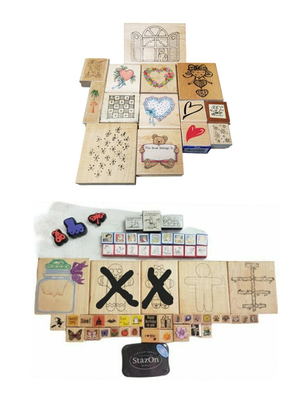 Wood Block Rubber Stamp Collection Scrap Book Crafting Cards Holiday LOT of 70